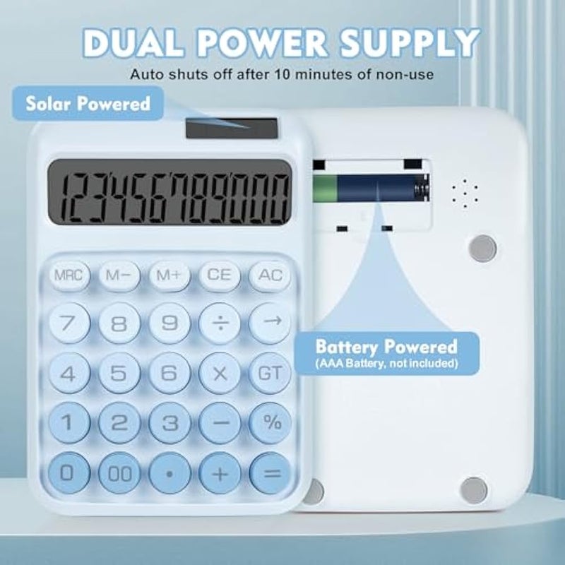 Arabest Mechanical Switch Calculator with Big ons, Calculators Desktop, 12 Digits, Solar Battery Power, Desk Calculator, Large LCD Display, Cute Blue Calculators for Teachers Students Basic Office - Image 3